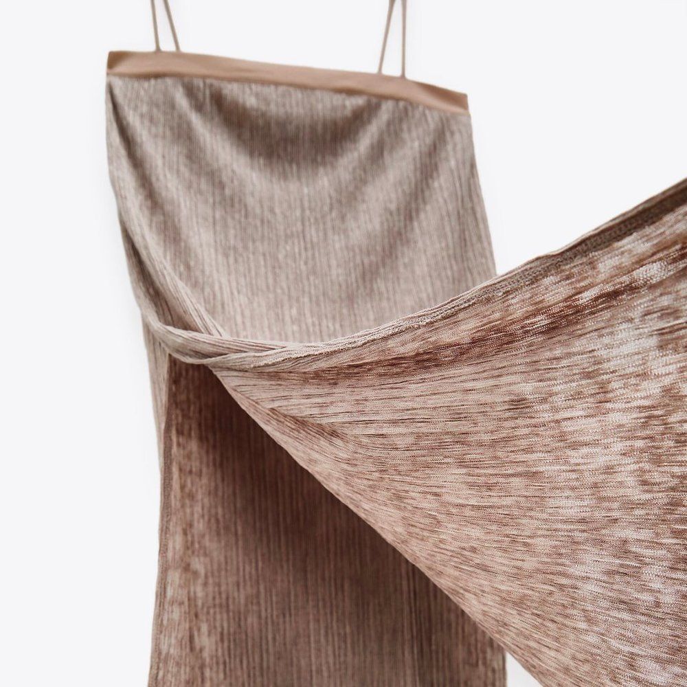 NWT Zara Bronze Tan Pleated Satin Tunic